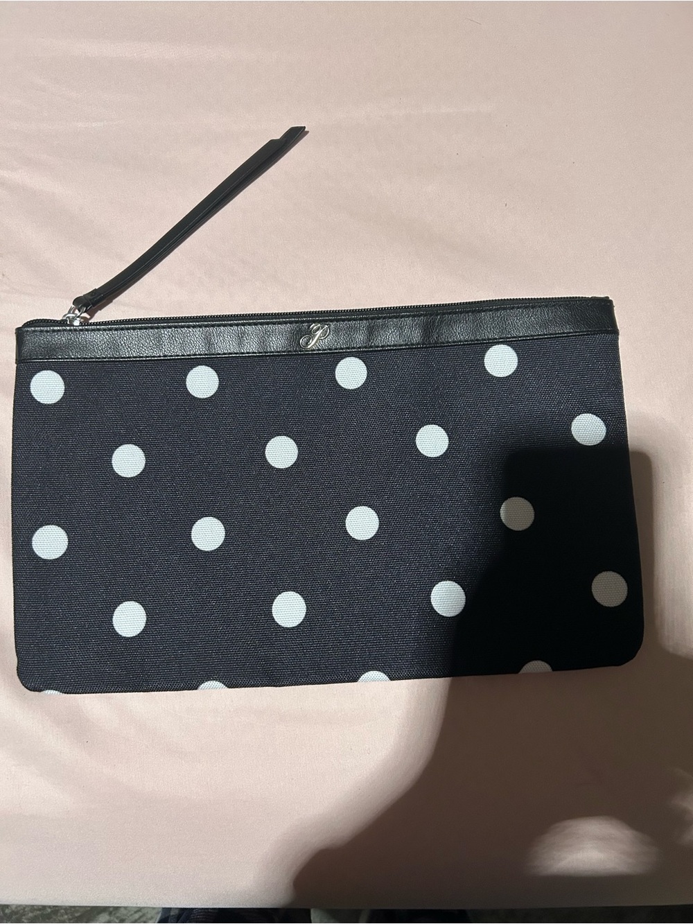 PINK Victoria's Secret Black Polka Dot Cosmetic Pouch with White Dots